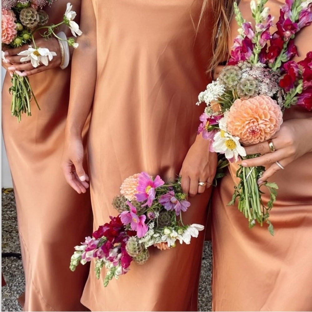 Show Me Your Mumu Formal Verona Cowl Dress Copper Luxe Satin Size Small - Picture 3 of 5